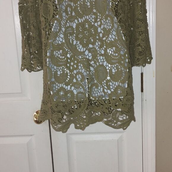 Ruff Hewn Army Green Lace Top With Beaded Tassels Sz - Picture 5 of 7